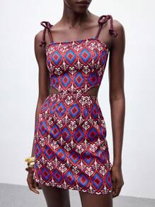 Maija Váy yếm mini hở eo họa tiết hình học cho nữ, đi nghỉ - Nhiều màu - Xem 5