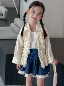 Dazy Kids 女童荷叶边宽松休闲长袖外套 - 杏色 - 查看 4