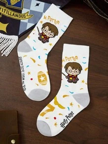 HARRY POTTER X SHEIN 5 双卡通图案棉质柔软透气吸湿排汗儿童中筒袜彩色可爱卡通图案中筒袜加固脚趾和脚跟，经久耐用，男女通用，适合所有季节，百搭，适合学校和户外 - 彩色 - 查看 13