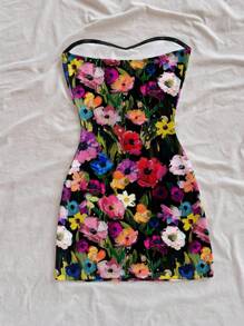 Soleia 彩色花卉绘画图案女士迷你连衣裙，适合夏季海滩，复古风格，休闲度假风格，性感风格，可爱的 Y2K Coconutgirl 波西米亚度假，波西米亚风，音乐节 - 彩色 - 查看 2