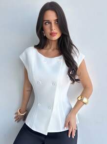 Firerie Women's Simple Solid Bat Wing Sleeve Double-Breasted Open Front Thin Blazer For Work & Commute - White - View 7