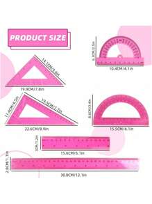 SHEIN Basic living 6 件套尺子套装（带量角器和直尺）、30 厘米学校办公室测量工具套件、5 色数学几何套装（适合学生）、返校用品、适合教室和办公室使用的绘图尺