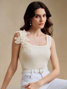 Anewsta Fashionable Fitted Embroidered Seamless Rib Tank Top