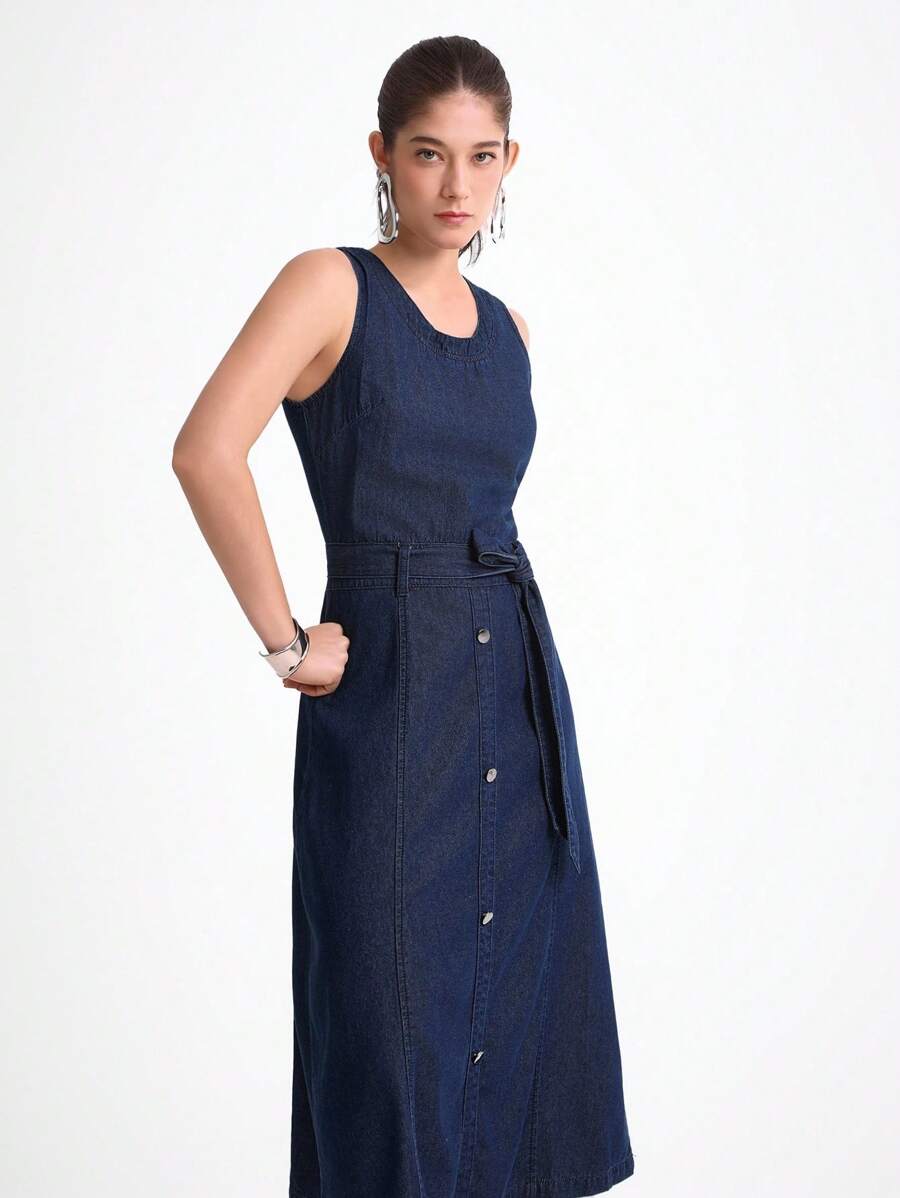 Daynim Váy denim đi làm không tay cho nữ - Rửa tối - Xem 1