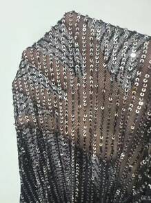 SHEIN Unity Plus Size Women Solid Color Sequin Decor Loose Camisole For Holiday Party Clothes - Black - View 7