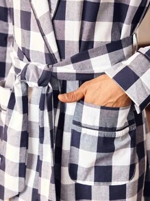 EverLounge Men's Plaid Shawl Collar Long Sleeve Double Pocket Robe - Multicolor - View 6