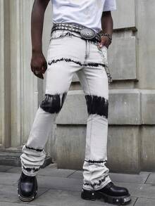 ROMWE MEN Street Life Quần Jeans Nam Ống Loe Túi Nhiều Lớp Giặt Cũ - Xám - Xem 6