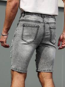 Manfinity LEGND Pantalones cortos informales de mezclilla desgastados para hombre, para verano