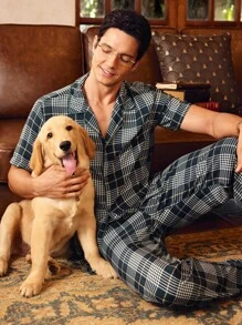 Manfinity Men Plaid Short Sleeve Pajama Set - Green - View 1