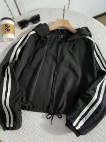 Comfortcana 夏季时尚拼布蝴蝶结拉链夹克外套 - 黑色 - 查看 7