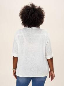 Comfylo 夏季寬鬆基礎短袖大尺碼T恤，家居和戶外休閒服 - 白色 - 查看 2