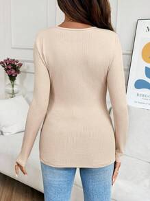 SHEIN Casual Versatile Solid Color Twist Front Maternity Nursing Top - Apricot - View 2