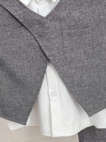 SHEIN 3pcs/Set Toddler Boys' Casual Preppy White Outfit,Oversized V-Neck Sleeveless Vest,Long Sleeve Shirt&Pants,Summer Wedding Guest Birthday Party Suit - Multicolor - View 6