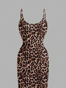 SHEIN EZwear Váy yếm họa tiết da báo tối giản giản dị, phù hợp cho mùa hè - Nhiều màu - Xem 4