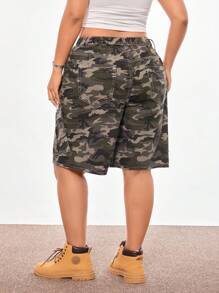 SHEIN ICON 大码多口袋迷彩实用牛仔短裤 - 彩色 - 查看 2