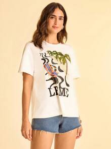 CAJUNI Camiseta de mujer con estampado de árbol de coco para vacaciones en la playa - Blanco - Ver 5