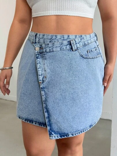 EURMUSE Casual Mode Mångsidig Sommar Plus Size Knappjeans Kjolar