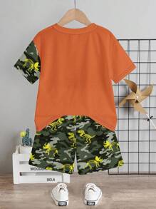 SHEIN 2pcs Boy Casual Minimalist Round Neck Short Sleeve T-Shirt And Shorts Set, Summer - Multicolor - View 4