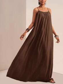 Zivah 2025 年夏季新品 音乐节、复活节、圣帕特里克节、西部风格、游牧风格、生日派对、毕业季、学生、日常休闲装、百搭百搭、休闲、度假、邮轮旅行、海滩、日光浴、社交媒体流行 可调节肩带无袖连衣裙、垂直纹理、宽松版型、卡其色女装 - 咖啡 - 查看 7