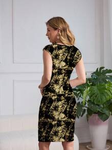 Shutterstock Glamance Robe moulante mini avec volants sans manches, vêtements d'automne modestes pour femmes - Noir et or - Voir 2