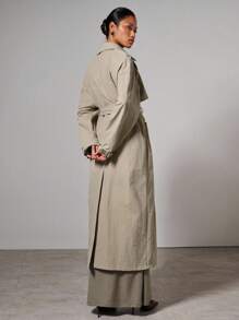 COSMINA Women's Solid Color Waist Pocket Casual Long Sleeve Trench Coat In Fall/Winter - Khaki - View 2