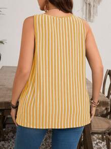 EMERY ROSE Plus Size Striped Tunic Tank Top, Fashion Summer Wear Fall Country Concert - Yellow - View 2