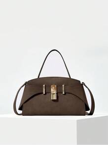 MOTF PREMIUM IRONMONGERY PU LEATHER TOP HANDLE BAG - Coffee - View 5