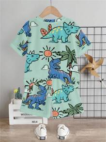 SHEIN 2pcs/Set Boys Casual Round Neck Short Sleeve T-Shirt And Shorts Set, Suitable For Summer - Multicolor - View 4