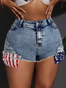 Slaydiva Plus Size Sexy Form-Fitting Elastic Super Short Blue Denim Shorts - Medium Wash - View 4