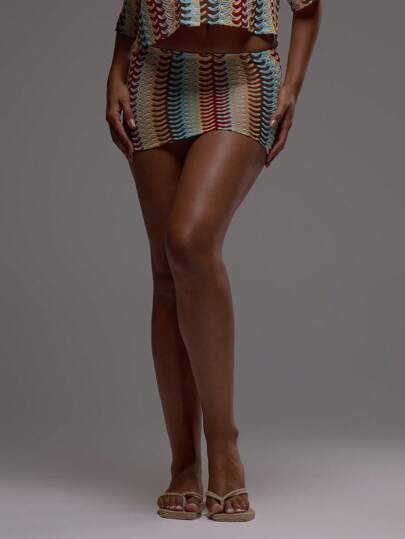 Musera Resort Crochet Style Textured Patterned Mini Skirt Only Beach Swim Sexy Boho Festival Holiday Summer Vacation Cute Elegant Ibiza