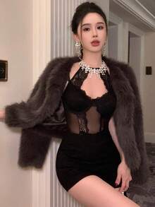 DAZY Women's Fashionable Short Fluffy Coat, Autumn/Winter Jacket Fluffy Coat