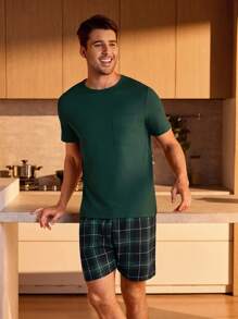 Manfinity Underwear&Sleepwear Basics Conjunto de pijama con estampado de cuadros para hombre