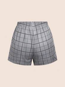 Bộ đồ ngủ áo thun tay ngắn cổ tròn màu trơn cho nữ và quần short kẻ sọc - Xám - Xem 3
