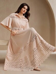 Anewsta Váy thiết kế ren khoét sâu độc đáo mùa hè dành cho nữ - Màu be - Xem 1