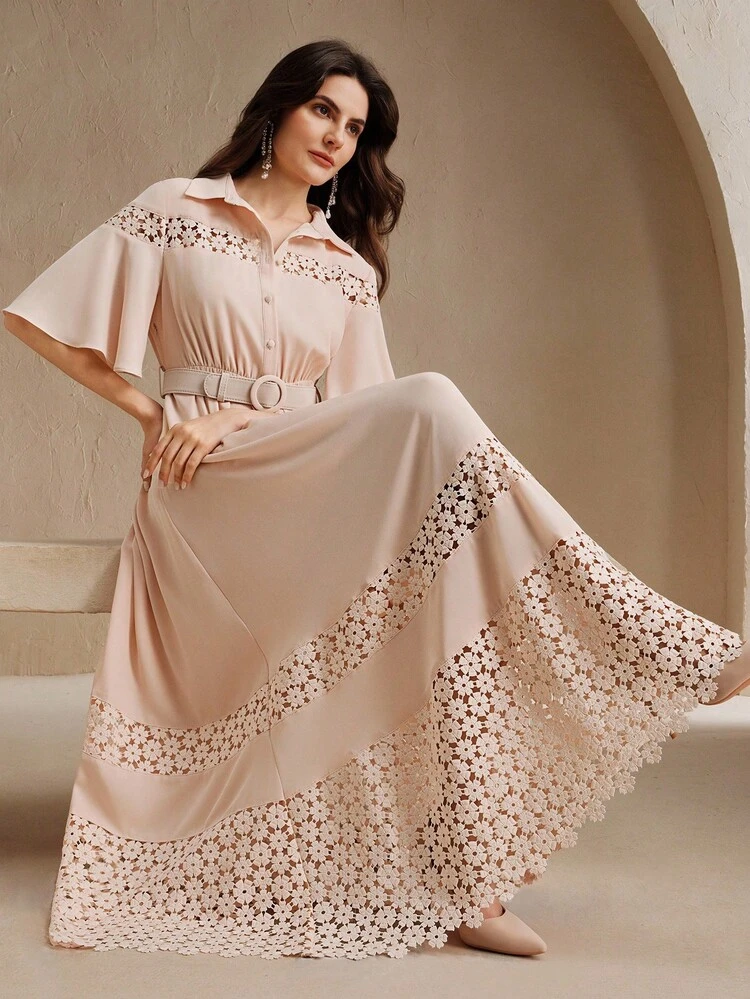 Vestido de verano para mujer con diseño único de encaje calado y empalmado