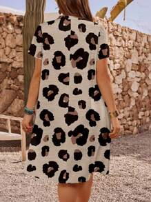 EMERY ROSE Women's Leopard Print Short Sleeve Summer Casual Vacation Dress,Gifts For Mother,Summer Holiday,Vacation Outfits Women Suitable For Going Out Chic Dress