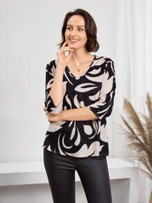 Miaspire Women's Casual Vacation Tops V-Neck Women's Shirts For Summer Vacations Two-Color Floral Print V-Neck Three-Quarter Sleeves Women's Casual Shirts,Country Outfits Women,Vintage Clothes Women Women's Teacher's Day Tops Casual Versatile Women's Shirts Print Tops For Women 3/4 Sleeve Tops For Women Business Casual Tops For Women Women V-Neck Tops Women Blouses Elegant Women S Top Business Casual Tops Woman V Neck Blouse Print Blouse