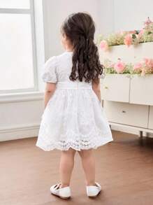 SHEIN Baby Girl Elegant & Cute Summer White Floral Embroidered Mesh Dress - Multicolor - View 2