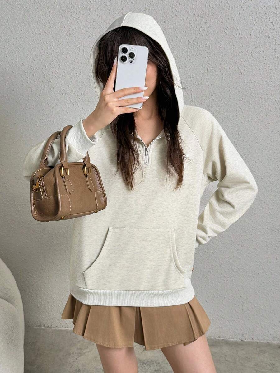 Streetcool Teen Girl Loose Casual Half-Zip Sweatshirt With Star Print,Lightweight Beige Autumn Holiday Back-To-School Sports Spring/Fall Winter - Light Grey - View 1