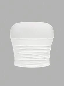 SHEIN Teen Girl Comfortable Simple Loose Contrast Elastic Waist Stripe Printed Wide-Leg Pants White Tube Top Blue Stripe Cropped Long Sleeve Shirt 3 Pieces Set - Blue and White - View 8