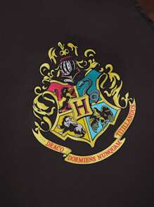 HARRY POTTER X SHEIN 1件带标志和字母图案的黑色围裙，男女通用，防水防油，适用于厨房烘焙