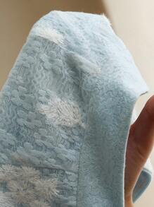 Anewsta Set de 2 piezas: Camisa de manga larga con bloques de color y textura, y falda midi evasé con dobladillo dividido - Azul - Ver 8