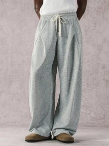 Manfinity Hypemode Quần nỉ nam màu trơn có dây rút ở eo, túi rộng rãi, thường ngày - Xám - Xem 5