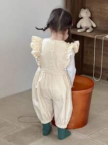 DAZY Baby Girls Ruffled Casual Cartoon Embroidery Solid Color Cute Fresh Jumpsuit Toddler Girls Clothes - Apricot - View 2