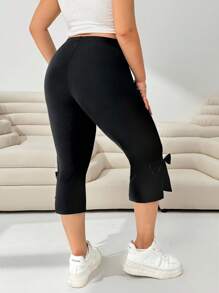 Solflare Pantalones casuales de talla grande para mujer con lazo y abertura lateral de 3/4, para primavera y verano, Día de San Valentín - Negro - Ver 2