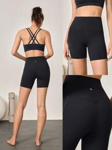 GLOWMODE 6 英寸 FeatherFit™ Flex 骑行短裤，带侧袋，低冲击瑜伽日常 - 黑色 - 查看 7