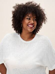 Comfylo 夏季寬鬆基礎短袖大尺碼T恤，家居和戶外休閒服 - 白色 - 查看 3