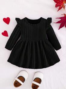 SHEIN Neugeborenes Baby Mädchen Lässig minimalistisches niedliches gestricktes dehnbares einfarbiges Langarmkleid