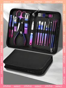 JMMO 18/9/6件指甲刀套装，不锈钢指甲护理工具，指甲剪套件，商务拉链袋 - 彩色 - 查看 2