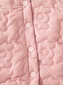 SHEIN Playful Pals 1 Stück Winterjacke für Baby Mädchen, neues Herbst/Winter Blumenstich Muster Kapuzen Dicke Kawaii Lässig Vielseitig Einfarbig Rosa Knopf Vorne Warmer Mantel - Pink - Übersicht 4